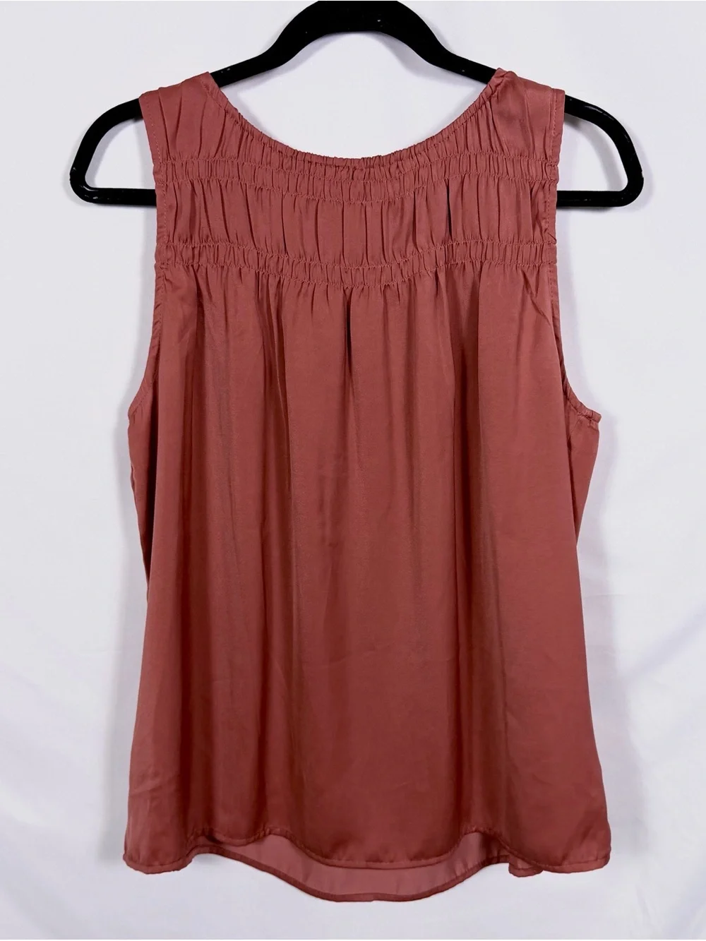 Monday Fun Terracotta Sleeveless Blouse Large Smocked Yoke Keyhole Back